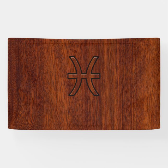 Banderoles Symbole zioaque Pisces Symbole Brown en bois d'aca (Horizontal)