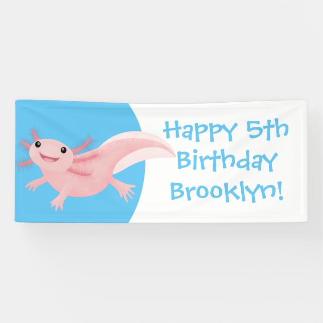 Banderoles Sympa rose heureux axolotl anniversaire personnali (Horizontal)