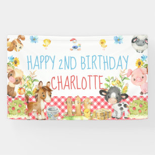 Banderoles Table d'anniversaire de la ferme Barnyard Animal B