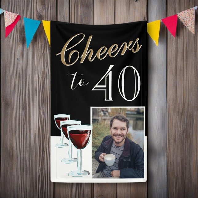 Banderoles Tchin-tchin pour 40 ans Photo de vin rouge élégant (Créateur téléchargé)