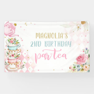 Banderoles Tea Party Anniversaire Fille Rose & Or Floral Par 