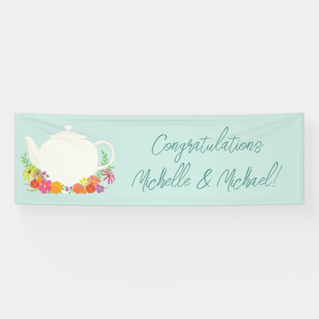 Banderoles Tea Party Baby shower Teapot Spring Floral (Horizontal)