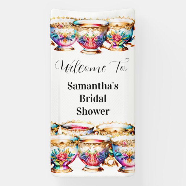 Banderoles Teacups floral high tea nuptiale douche thé partea (Verticale)