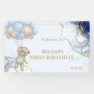 Banderoles Teddy Bear Abstrait Blue Gold Balloon Bienvenue