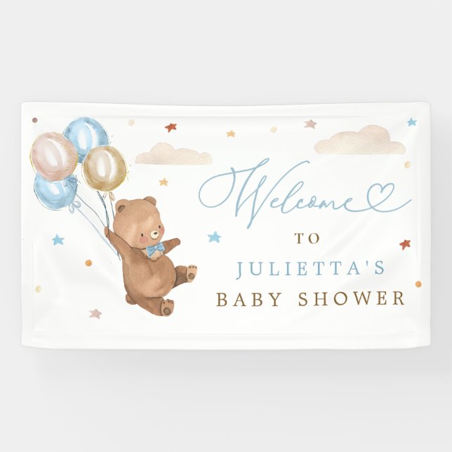 Banderoles Teddy Bear Baby shower Garçon Bleu Ours Bienvenue (Horizontal)