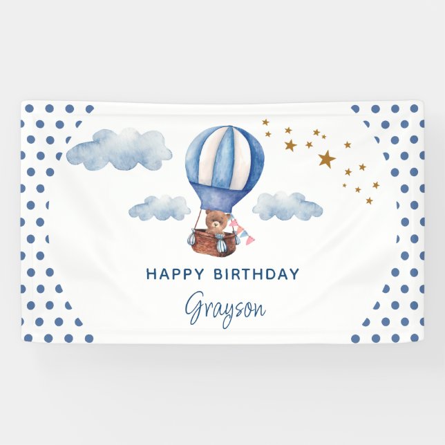 Banderoles Teddy Bear Blue 1er Joyeux anniversaire (Horizontal)