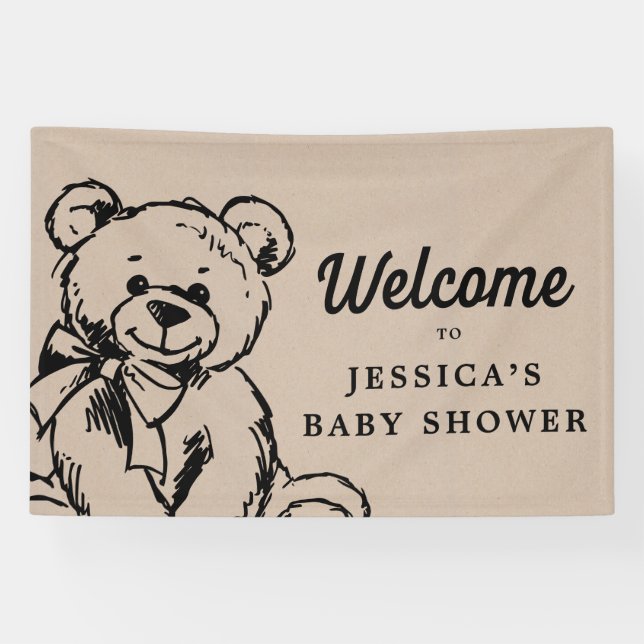 Banderoles Teddy Bear Boho Baby shower Affiche de bienvenue (Horizontal)