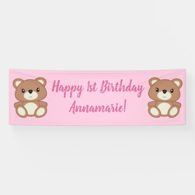 Banderoles Teddy Bear fête d'anniversaire (Horizontal)