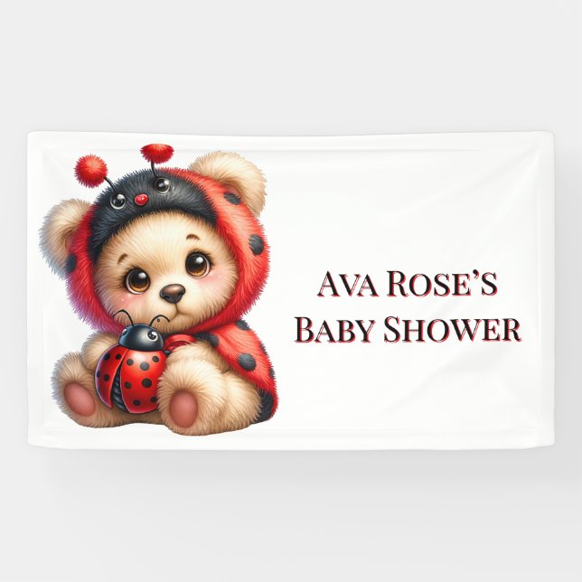 Banderoles Teddy Bear Ladybug Stripes Baby shower fille (Horizontal)