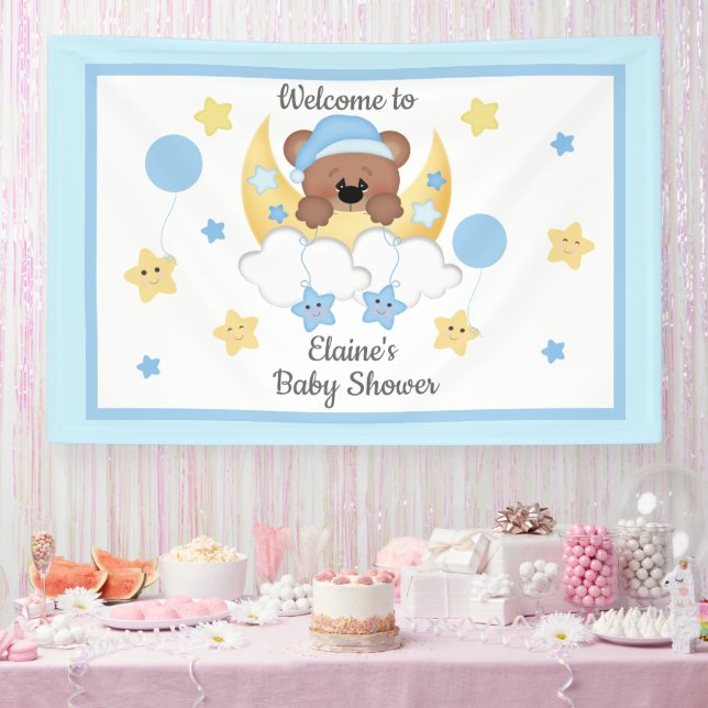 Banderoles Teddy Bear Moon Stars Baby Boy Shower Affiche de b (Fête)