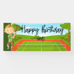 Banderoles Tennis Boy joue au tennis Anniversaire avec le nom