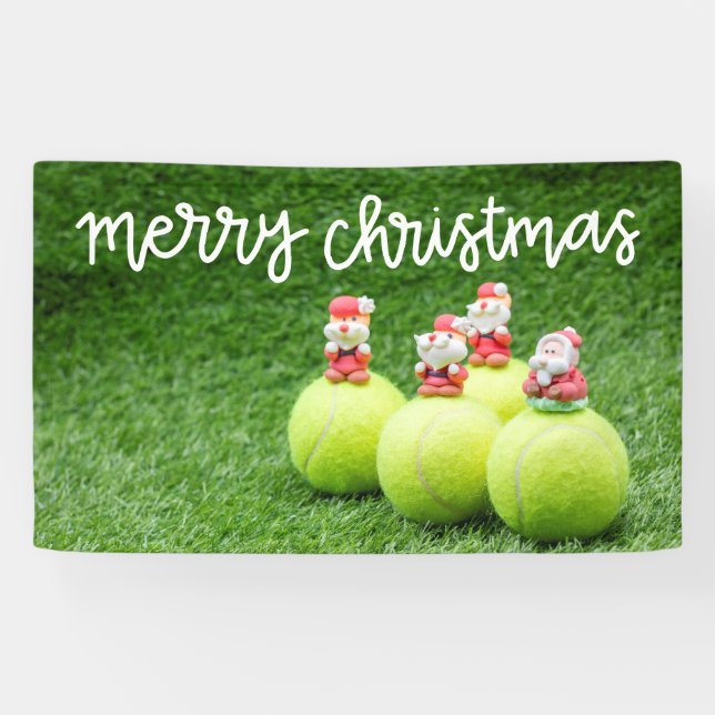 Banderoles Tennis Noël avec balle de tennis avec le Père Noël (Horizontal)