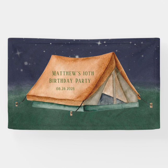 Banderoles Tente Campout Slepover Boy Anniversaire Fête (Horizontal)
