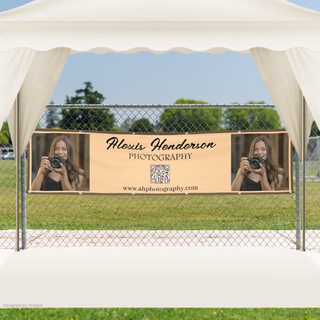 Banderoles Terracotta & Black Script QR Code Minimalist Booth (Créateur téléchargé)