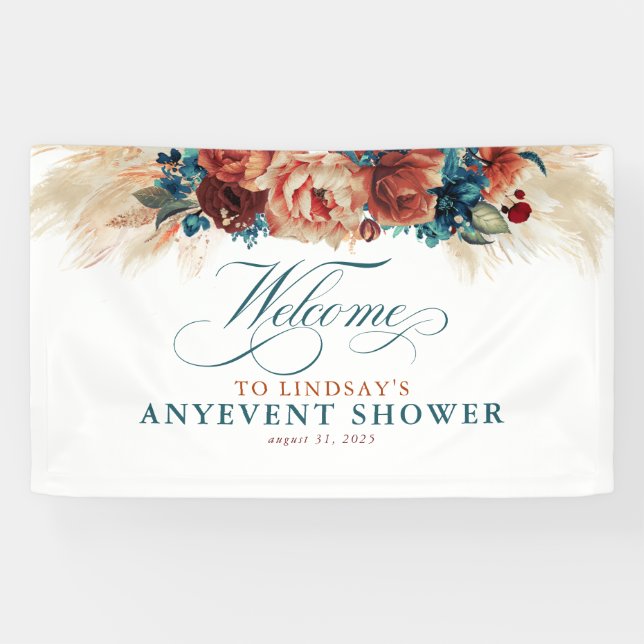 Banderoles Terracotta Floral Boho Automne Douche Bienvenue (Horizontal)