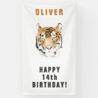 Tête de Tigre Aquarelle Nom d'Anniversaire