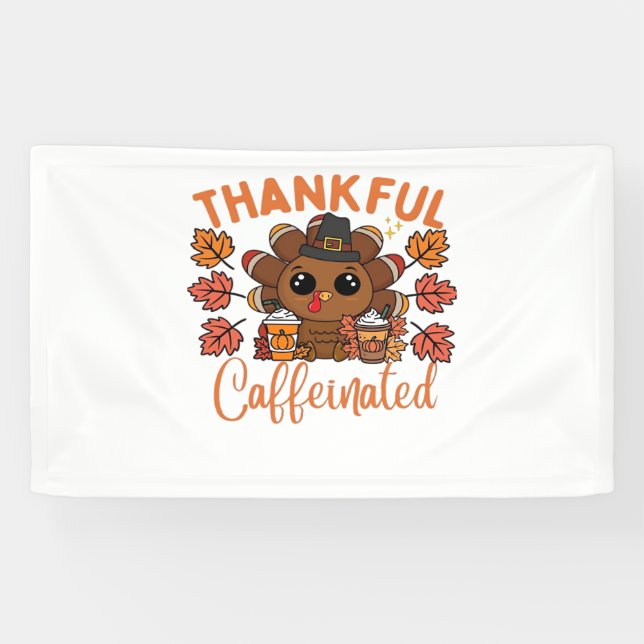 Banderoles Thankful Et Caffeiné Drôle Thanksgiving Café (Horizontal)