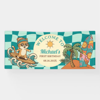 Banderoles The Big One Surfer Cat Summer 1st Birthday Welcome