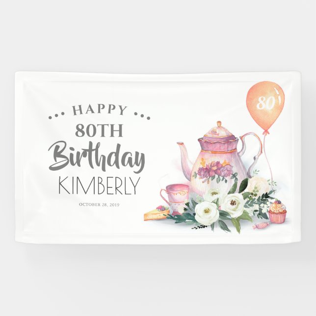 Banderoles Thé floral Par-Thé Thé Joyeux anniversaire (Horizontal)