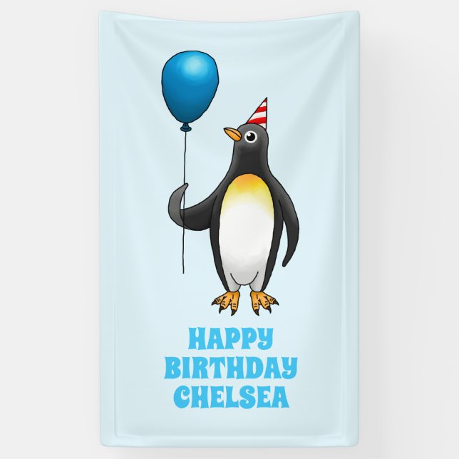 Banderoles The penguin with the blue balloon (Vertical)