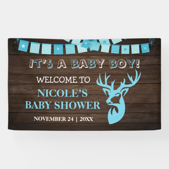 Banderoles Thème Bois rustique Cerf Bébé Garçon Douche fond (Horizontal)