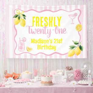 Banderoles Thème d'anniversaire 21 ans frais rayures rose cit