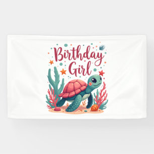 Banderoles Thème de fête d'anniversaire Tortue de mer Fille d