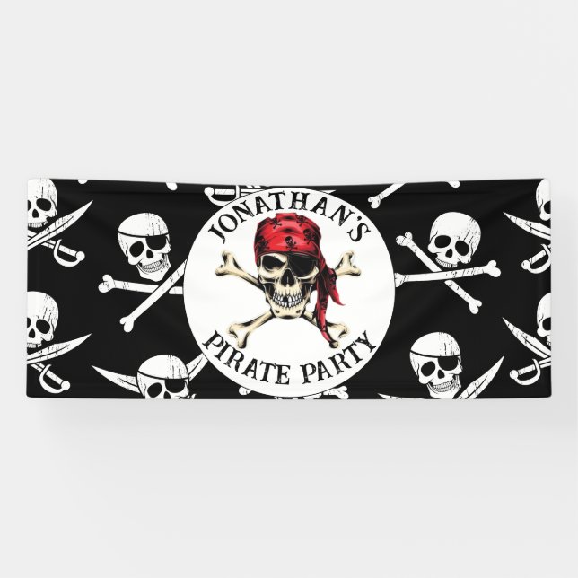 Banderoles Thème pirate Fête Adulte Sel Crâne Noir. (Horizontal)