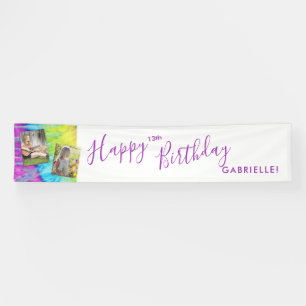 Banderoles Tie Dye Moderne Hippy violet joyeux anniversaire