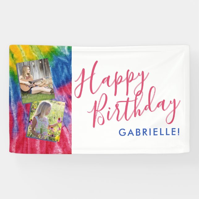 Banderoles Tie Dye Moderne Retro Vibes Joyeux Anniversaire Ph (Horizontal)