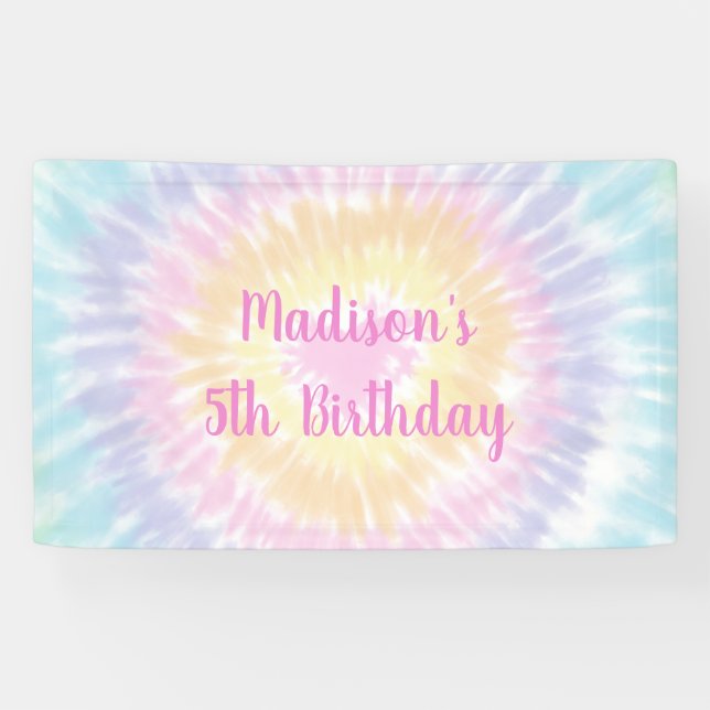Banderoles Tie Dye Pastel Rainbow Boho Hippie Anniversaire (Horizontal)