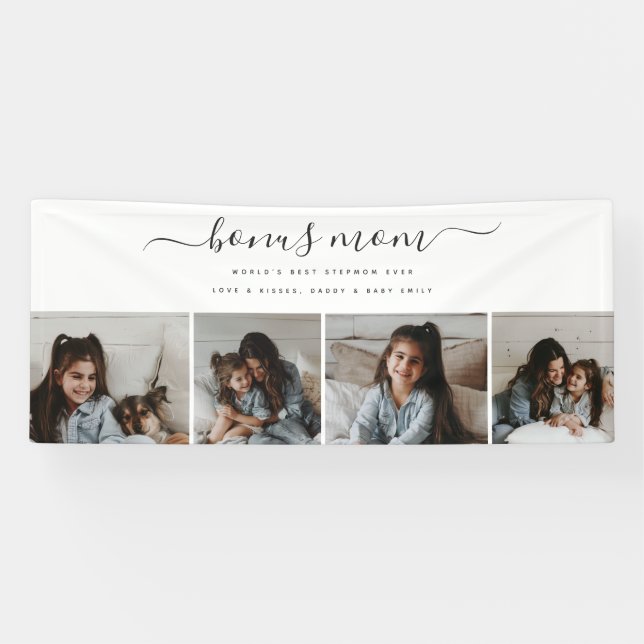 Banderoles Timeless Chic Love Script Photo blanche Fête des m (Horizontal)