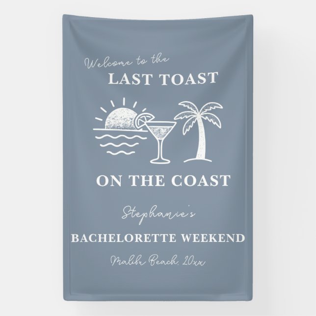 Banderoles Toast Dernier bleu et blanc sur la Bachelorette Cô (Verticale)