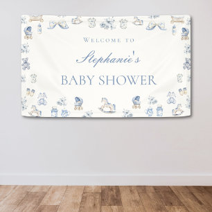 Banderoles Toile De Jouy Baby Shower Bleu Bow Boy