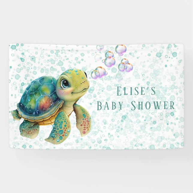 Banderoles Tortue adorable et Baby shower de bulles (Horizontal)