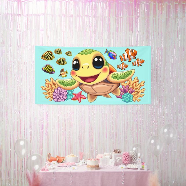 Banderoles Tortue de mer Bébé heureux et mignonne personnage (Fête)