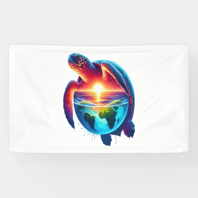 Banderoles Tortue de mer couchée de soleil (Horizontal)