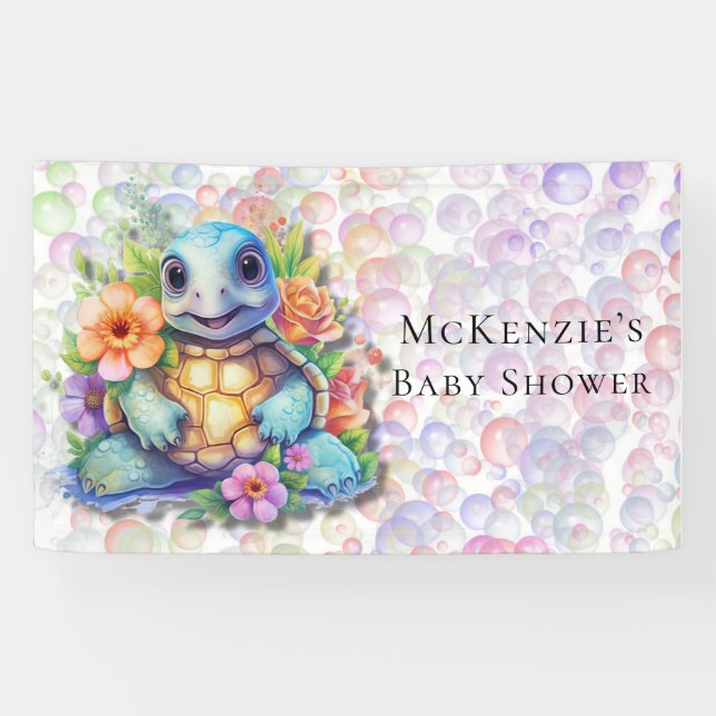 Banderoles Tortue Florale Et Baby shower De Bulles (Horizontal)