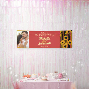 Banderoles Tournesol Été Or Rouge Mariage Bienvenue Photo