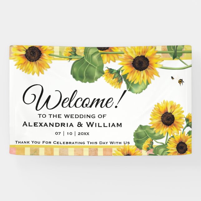 Banderoles Tournesol Jaune Pays Floral | Bienvenue Mariage (Horizontal)