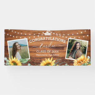 Banderoles Tournesol Rustique en bois Deux diplômes photo