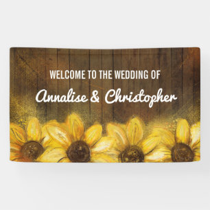 Banderoles Tournesols sur l'accueil en bois   au mariage