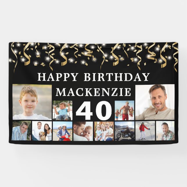 Banderoles Tous Anniversaire 12 Photo Black Gold Confetti Lum (Horizontal)