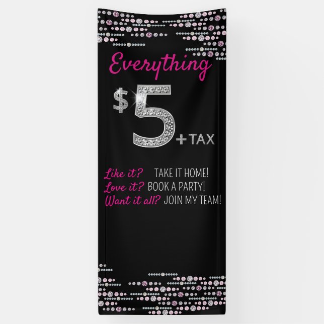 Banderoles Tout $5 Bijoux- Spectacle de diamants roses (Vertical)