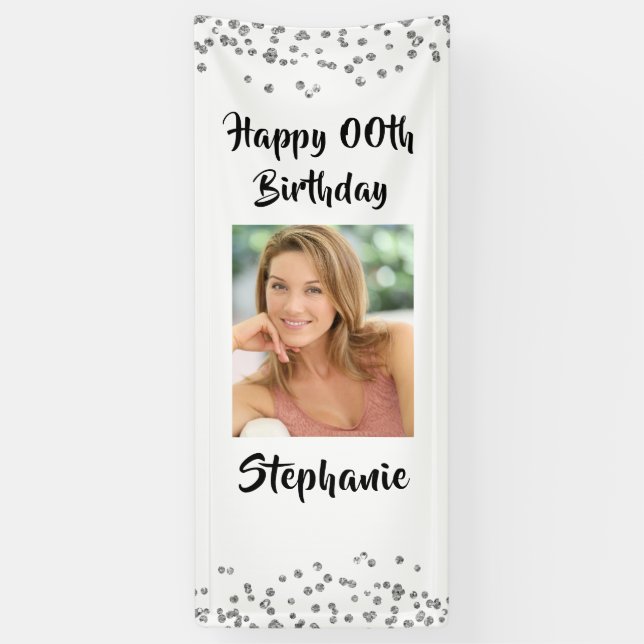 Banderoles TOUT ÂGE Anniversaire Confetti Script Porte photo (Vertical)