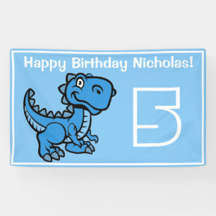 Banderoles Tout âge Bleu T Rex Dinosaur Anniversaire