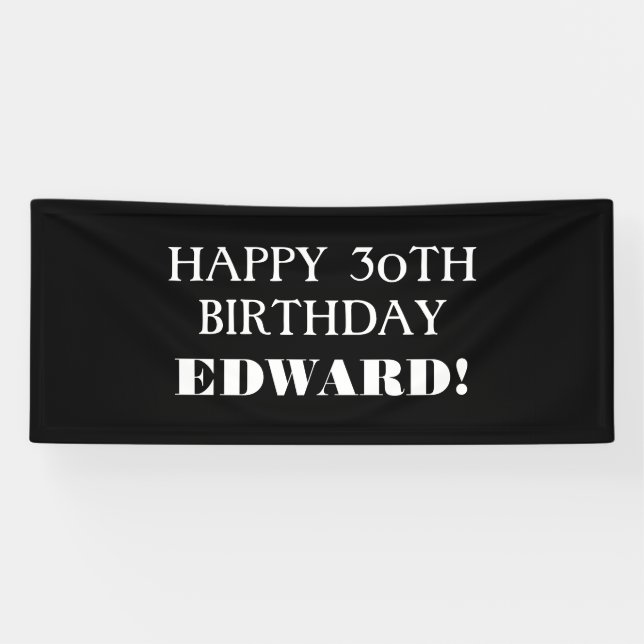 Banderoles Tout âge Noir Blanc Personnalisé Joyeux Anniversai (Horizontal)