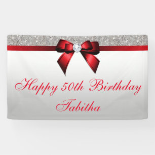 Banderoles Tout anniversaire rouge de paillettes d'argent