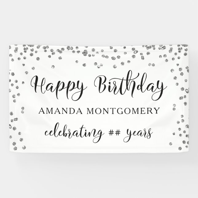 Banderoles Toute année Anniversaire Confetti Script Noir et A (Horizontal)