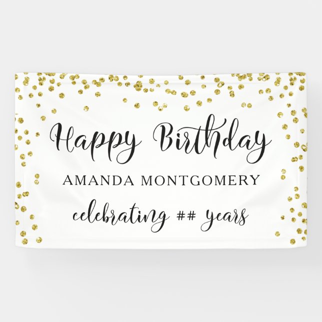 Banderoles Toute année Anniversaire Confetti Script Noir et O (Horizontal)